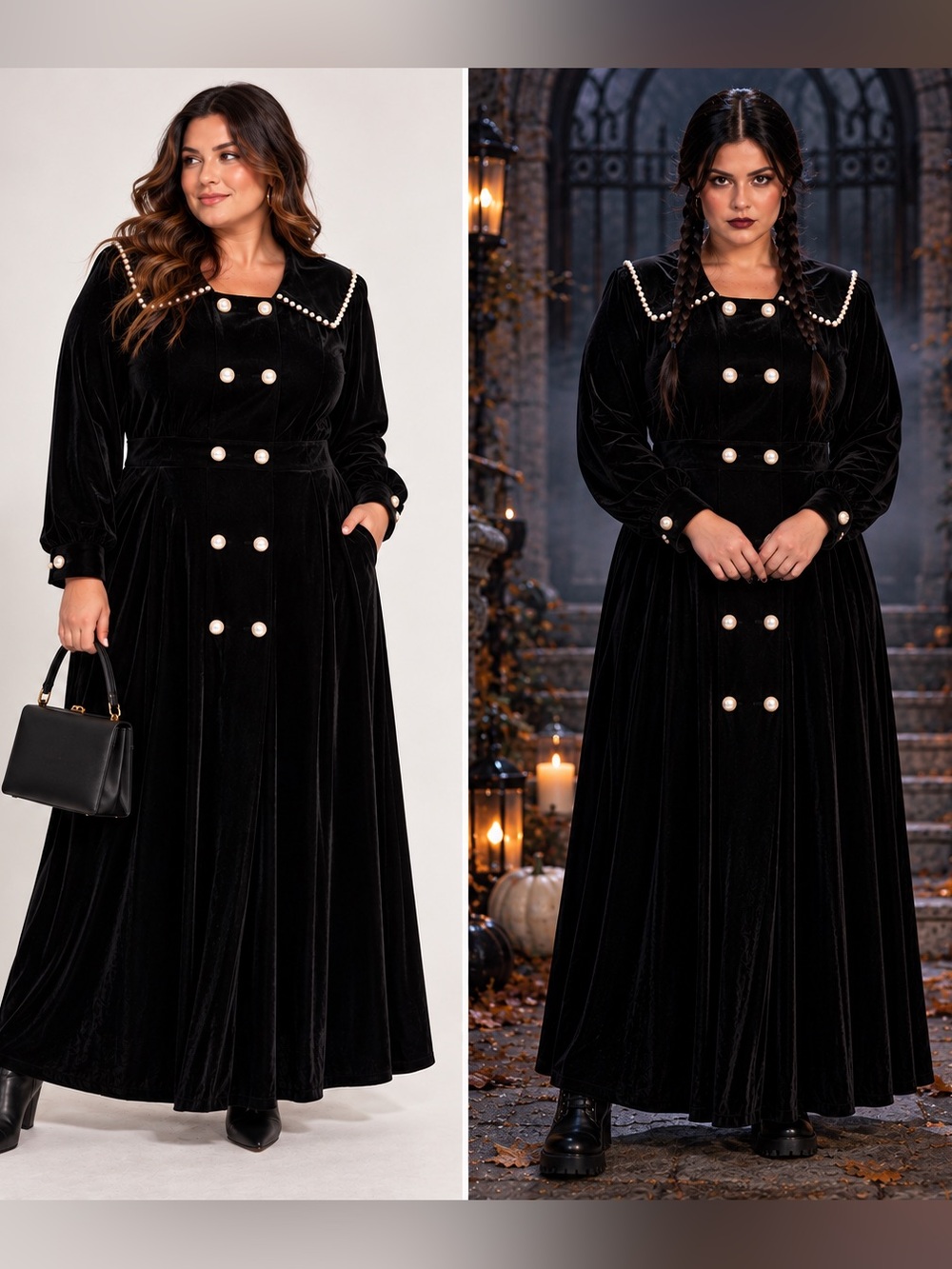 Mostrica NWT Black Velvet Pearl Collar Maxi Dress 4XL